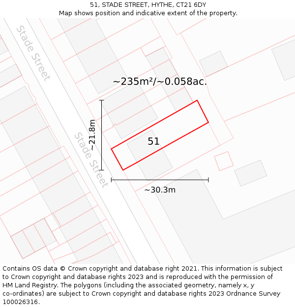 51, STADE STREET, HYTHE, CT21 6DY: Plot and title map