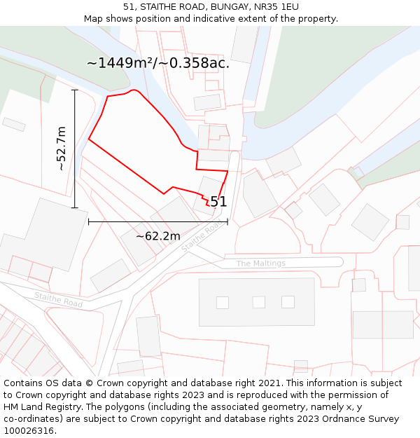 51, STAITHE ROAD, BUNGAY, NR35 1EU: Plot and title map
