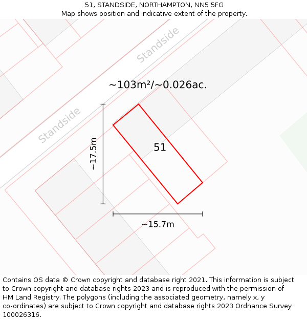 51, STANDSIDE, NORTHAMPTON, NN5 5FG: Plot and title map