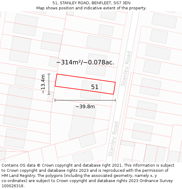 51, STANLEY ROAD, BENFLEET, SS7 3EN: Plot and title map