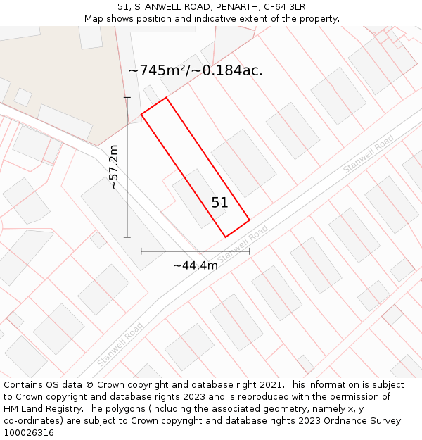 51, STANWELL ROAD, PENARTH, CF64 3LR: Plot and title map