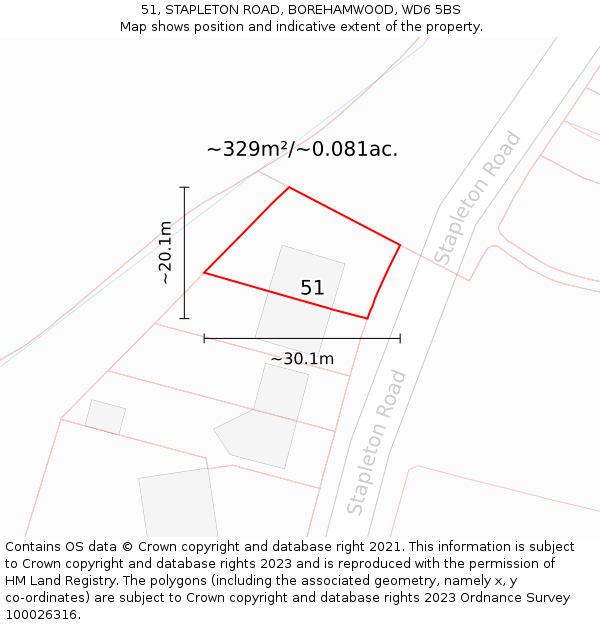 51, STAPLETON ROAD, BOREHAMWOOD, WD6 5BS: Plot and title map