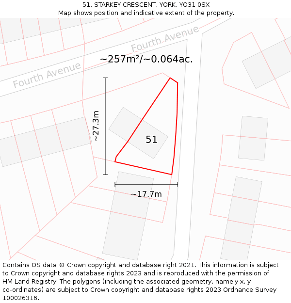 51, STARKEY CRESCENT, YORK, YO31 0SX: Plot and title map