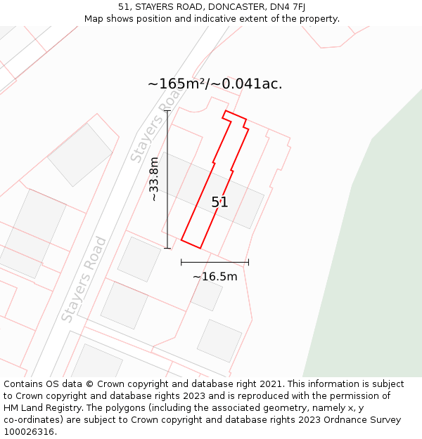 51, STAYERS ROAD, DONCASTER, DN4 7FJ: Plot and title map