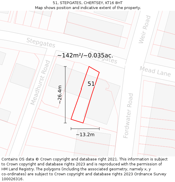 51, STEPGATES, CHERTSEY, KT16 8HT: Plot and title map