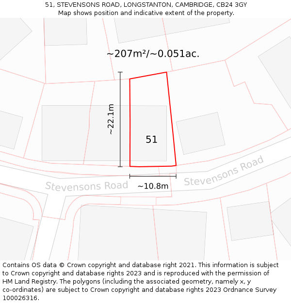 51, STEVENSONS ROAD, LONGSTANTON, CAMBRIDGE, CB24 3GY: Plot and title map