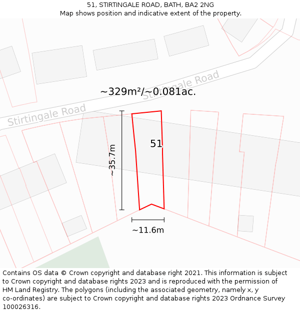 51, STIRTINGALE ROAD, BATH, BA2 2NG: Plot and title map