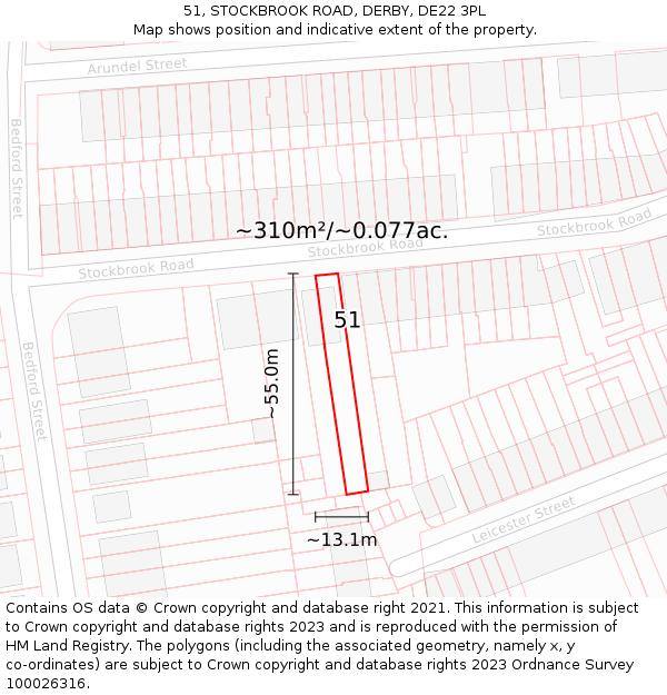 51, STOCKBROOK ROAD, DERBY, DE22 3PL: Plot and title map