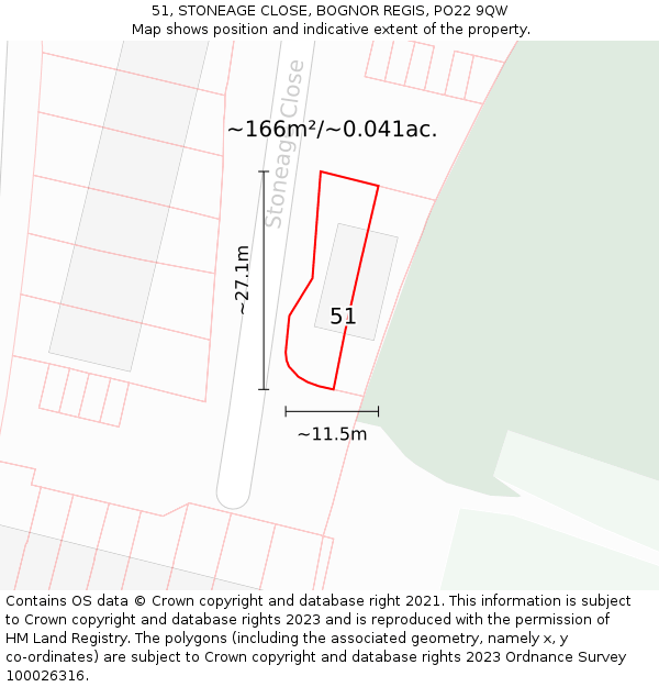 51, STONEAGE CLOSE, BOGNOR REGIS, PO22 9QW: Plot and title map