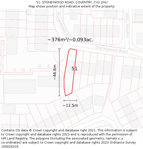51, STONEYWOOD ROAD, COVENTRY, CV2 2HU: Plot and title map