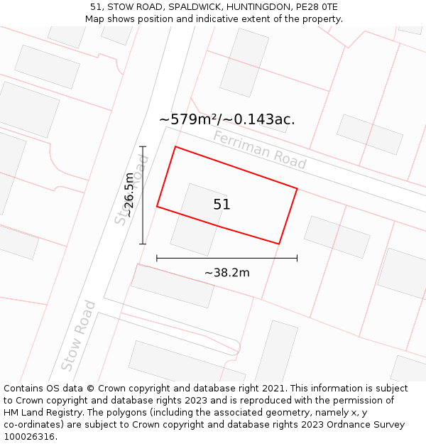 51, STOW ROAD, SPALDWICK, HUNTINGDON, PE28 0TE: Plot and title map