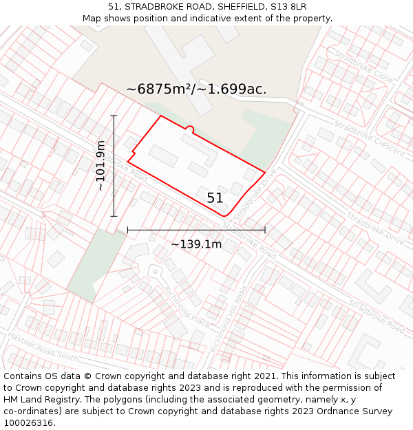 51, STRADBROKE ROAD, SHEFFIELD, S13 8LR: Plot and title map