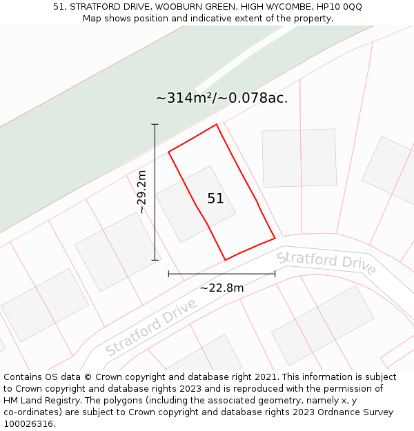 51, STRATFORD DRIVE, WOOBURN GREEN, HIGH WYCOMBE, HP10 0QQ: Plot and title map