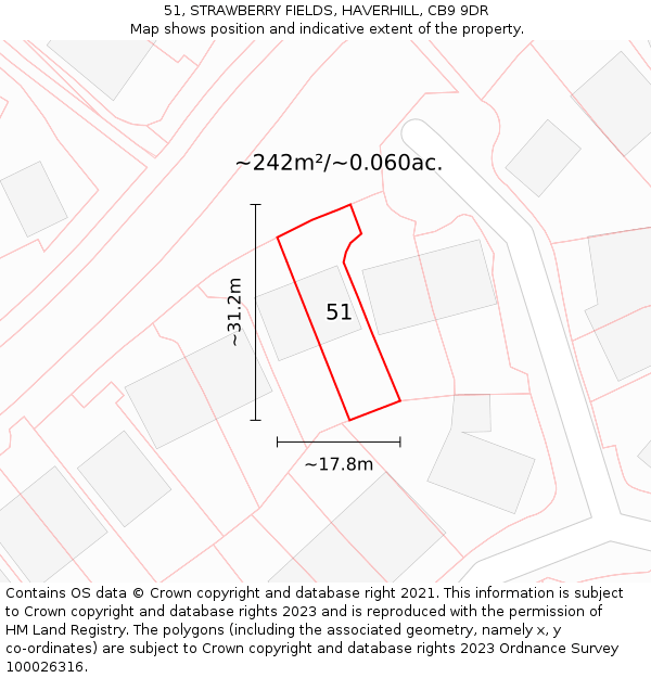 51, STRAWBERRY FIELDS, HAVERHILL, CB9 9DR: Plot and title map