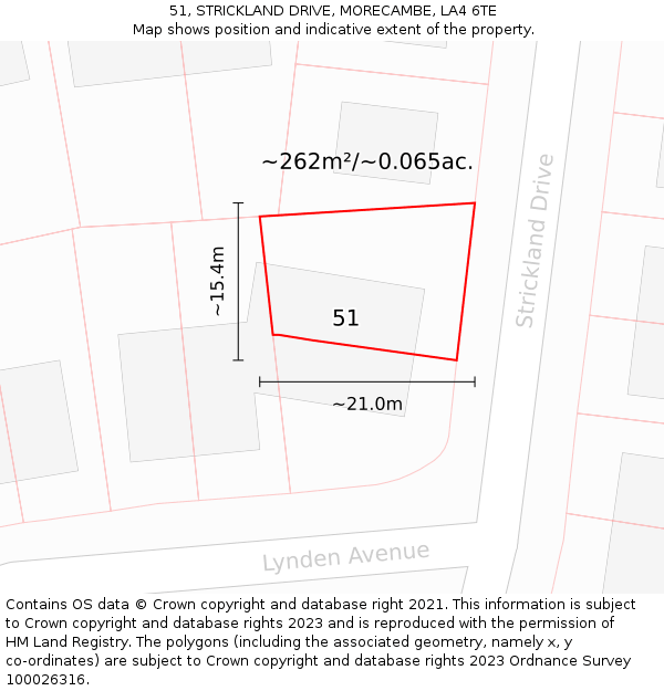 51, STRICKLAND DRIVE, MORECAMBE, LA4 6TE: Plot and title map