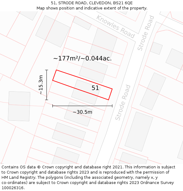 51, STRODE ROAD, CLEVEDON, BS21 6QE: Plot and title map