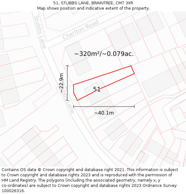 51, STUBBS LANE, BRAINTREE, CM7 3XR: Plot and title map