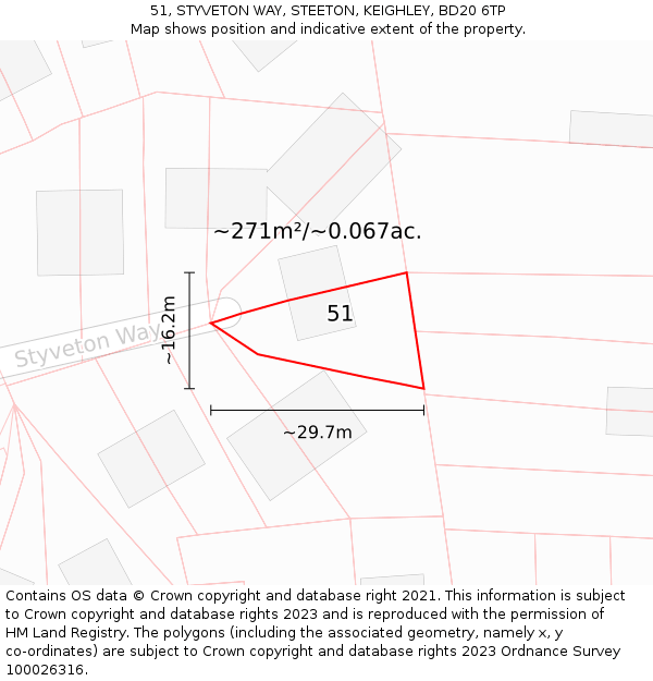 51, STYVETON WAY, STEETON, KEIGHLEY, BD20 6TP: Plot and title map
