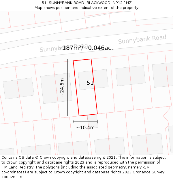 51, SUNNYBANK ROAD, BLACKWOOD, NP12 1HZ: Plot and title map