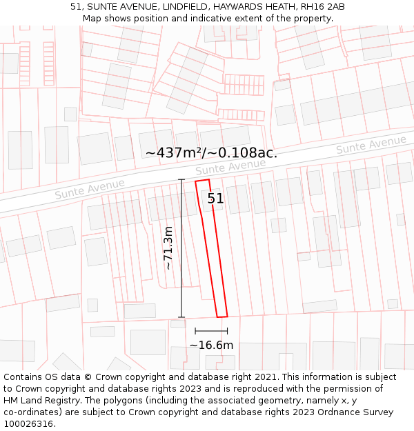 51, SUNTE AVENUE, LINDFIELD, HAYWARDS HEATH, RH16 2AB: Plot and title map