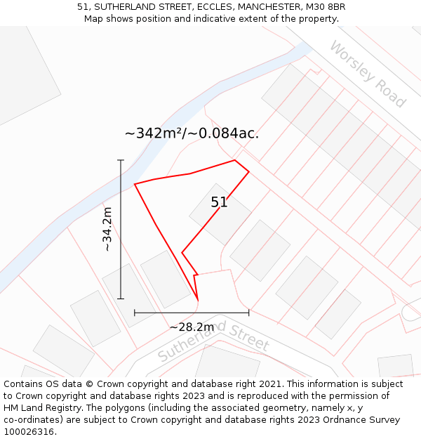 51, SUTHERLAND STREET, ECCLES, MANCHESTER, M30 8BR: Plot and title map