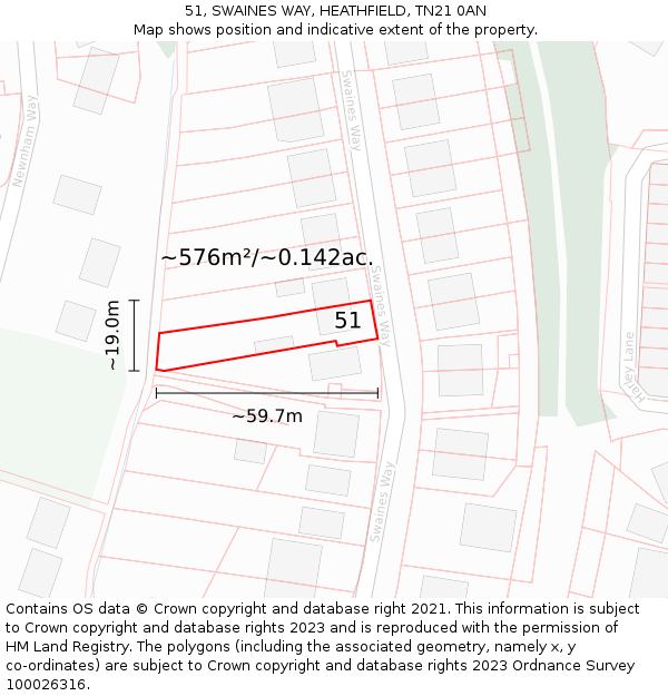 51, SWAINES WAY, HEATHFIELD, TN21 0AN: Plot and title map