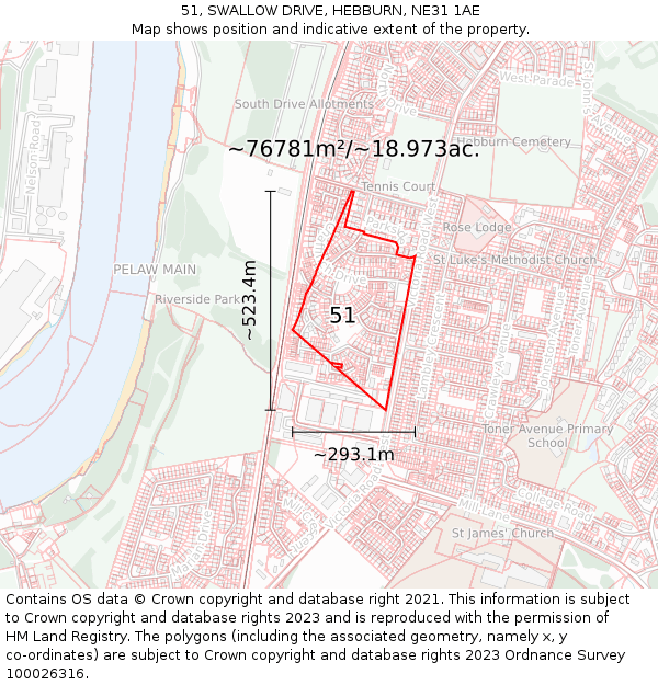 51, SWALLOW DRIVE, HEBBURN, NE31 1AE: Plot and title map
