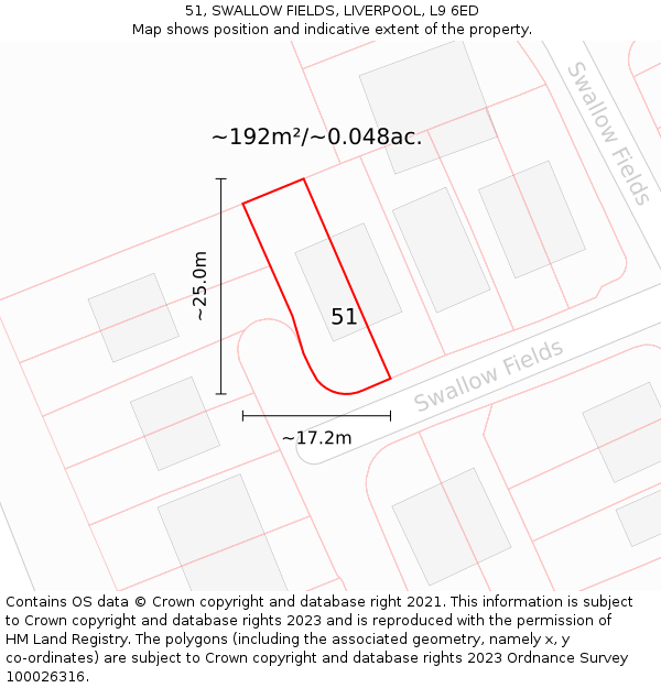 51, SWALLOW FIELDS, LIVERPOOL, L9 6ED: Plot and title map