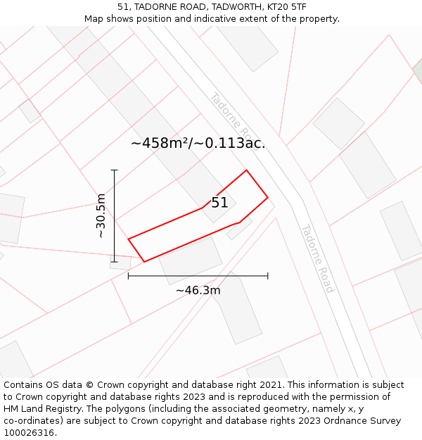 51, TADORNE ROAD, TADWORTH, KT20 5TF: Plot and title map