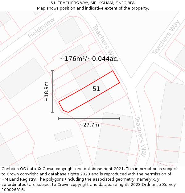 51, TEACHERS WAY, MELKSHAM, SN12 8FA: Plot and title map