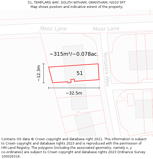 51, TEMPLARS WAY, SOUTH WITHAM, GRANTHAM, NG33 5PT: Plot and title map