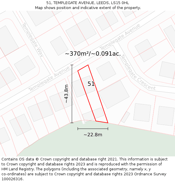 51, TEMPLEGATE AVENUE, LEEDS, LS15 0HL: Plot and title map