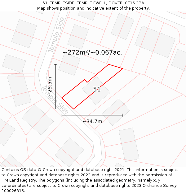 51, TEMPLESIDE, TEMPLE EWELL, DOVER, CT16 3BA: Plot and title map