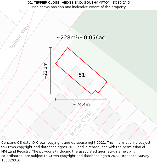 51, TERRIER CLOSE, HEDGE END, SOUTHAMPTON, SO30 2ND: Plot and title map