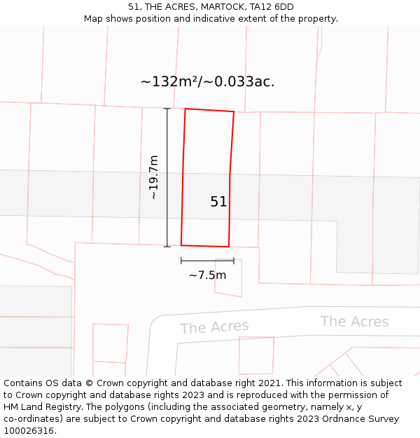 51, THE ACRES, MARTOCK, TA12 6DD: Plot and title map