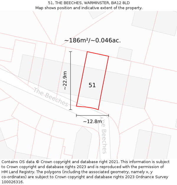 51, THE BEECHES, WARMINSTER, BA12 8LD: Plot and title map