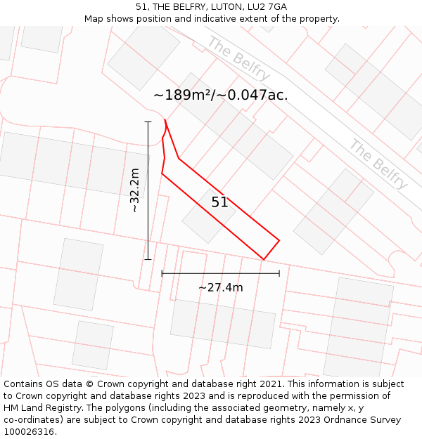 51, THE BELFRY, LUTON, LU2 7GA: Plot and title map