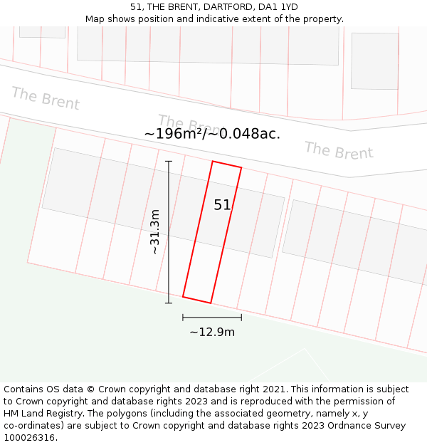 51, THE BRENT, DARTFORD, DA1 1YD: Plot and title map