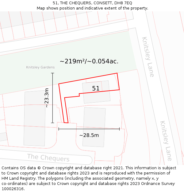 51, THE CHEQUERS, CONSETT, DH8 7EQ: Plot and title map