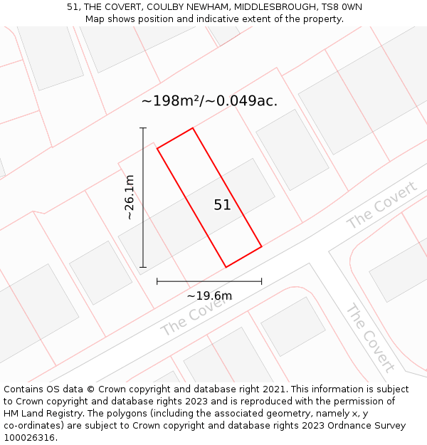 51, THE COVERT, COULBY NEWHAM, MIDDLESBROUGH, TS8 0WN: Plot and title map