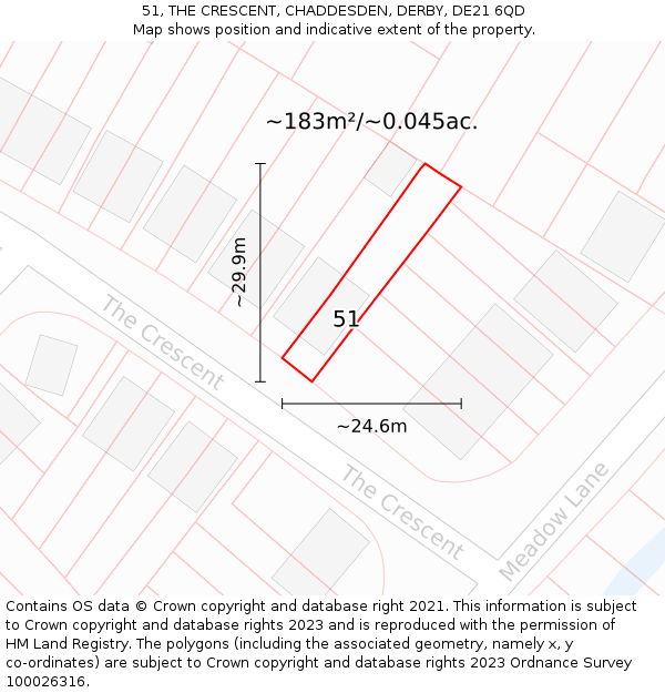 51, THE CRESCENT, CHADDESDEN, DERBY, DE21 6QD: Plot and title map