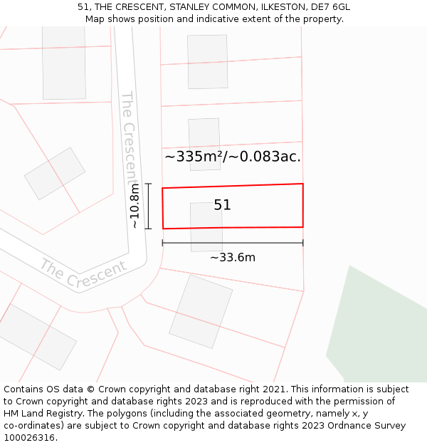 51, THE CRESCENT, STANLEY COMMON, ILKESTON, DE7 6GL: Plot and title map