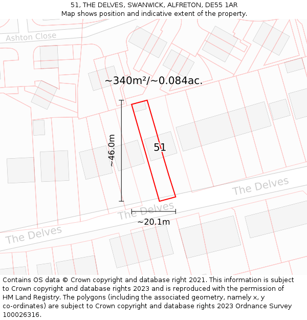 51, THE DELVES, SWANWICK, ALFRETON, DE55 1AR: Plot and title map