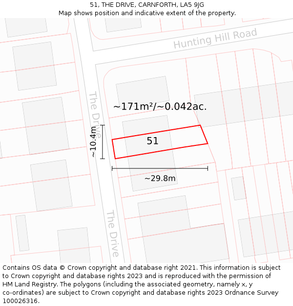 51, THE DRIVE, CARNFORTH, LA5 9JG: Plot and title map