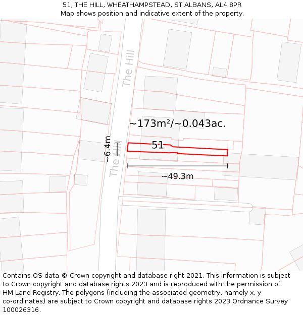 51, THE HILL, WHEATHAMPSTEAD, ST ALBANS, AL4 8PR: Plot and title map