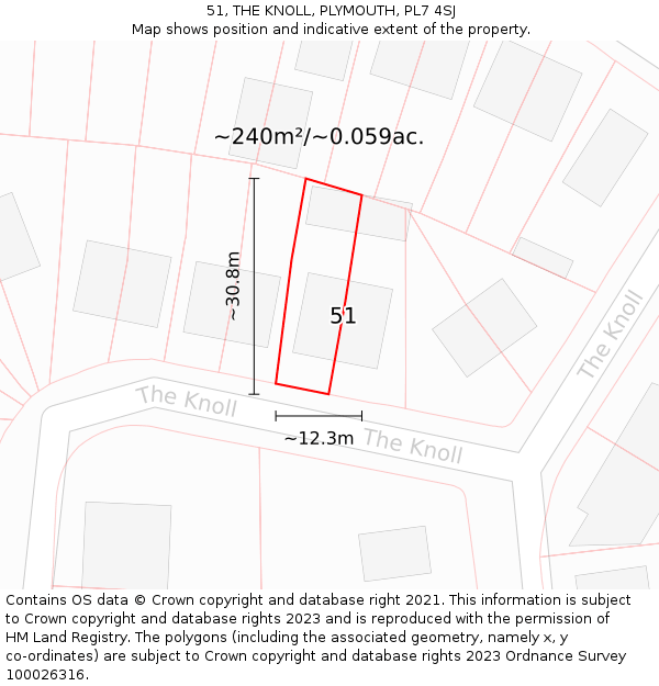 51, THE KNOLL, PLYMOUTH, PL7 4SJ: Plot and title map