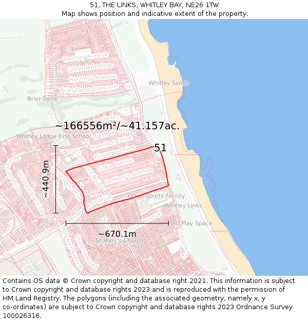 51, THE LINKS, WHITLEY BAY, NE26 1TW: Plot and title map