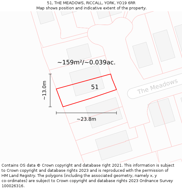 51, THE MEADOWS, RICCALL, YORK, YO19 6RR: Plot and title map