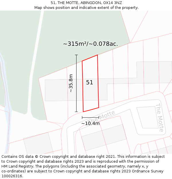 51, THE MOTTE, ABINGDON, OX14 3NZ: Plot and title map