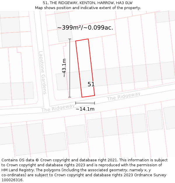 51, THE RIDGEWAY, KENTON, HARROW, HA3 0LW: Plot and title map